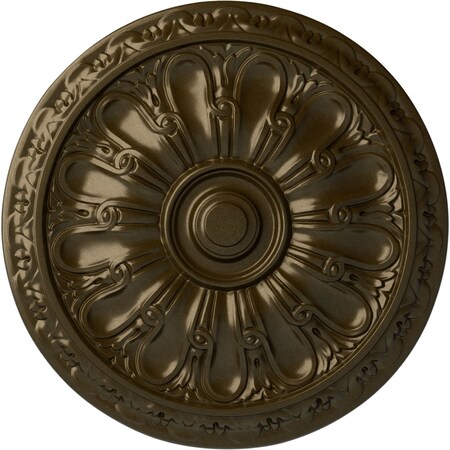 Ekena Millwork Kirke Ceiling Medallion (Fits Canopies up to 3 3/4"), Hand-Painted Brass, 15 3/4"OD x 5/8"P CM16KIBRS